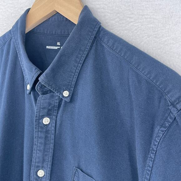 MUJI Shirt Mens XL Washed Oxford Cotton Button Down Short Sleeve Blue - Picture 4 of 13